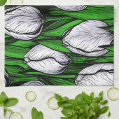 Witte tulpen met groene bladeren theedoek (Gevouwen)