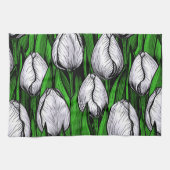 Witte tulpen met groene bladeren theedoek (Horizontaal)