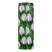 Witte tulpen met groene bladeren thermosbeker (Achterkant)