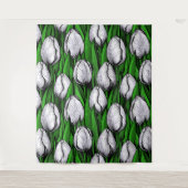 Witte tulpen met groene bladeren wandkleed (Voorkant)