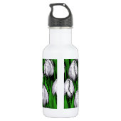 Witte tulpen met groene bladeren waterfles (Achterkant)