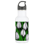 Witte tulpen met groene bladeren waterfles (Voorkant)