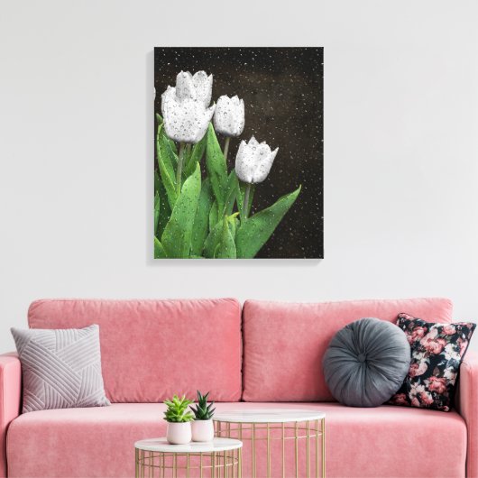Witte Tulpen met regendruppels Canvas Afdruk (Insitu (Woonkamer))