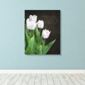 Witte Tulpen met regendruppels Canvas Afdruk (Insitu (Houten vloer))