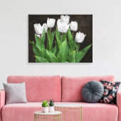 Witte Tulpen met regendruppels op glas Canvas Afdruk (Insitu (Woonkamer))