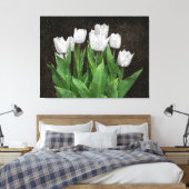 Witte Tulpen met regendruppels op glas Canvas Afdruk (Insitu (Slaapkamer))