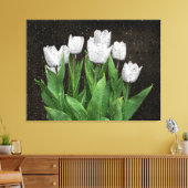Witte Tulpen met regendruppels op glas Canvas Afdruk (Insitu (Woonkamer))