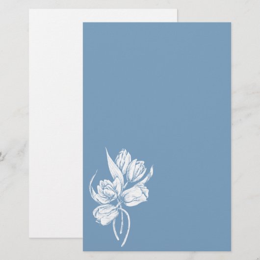 Witte Tulpen op Dusk Blue Briefpapier (Voorkant / Achterkant)