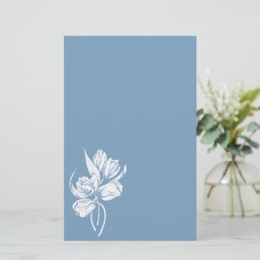 Witte Tulpen op Dusk Blue Briefpapier (Staand voorkant)