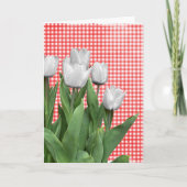 Witte Tulpen op Gingham Birthday Kaart (Voorkant)
