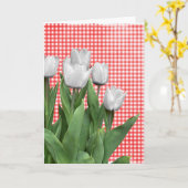 Witte Tulpen op Gingham Birthday Kaart (Gele Bloem)