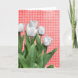 Witte Tulpen op Gingham Birthday Kaart