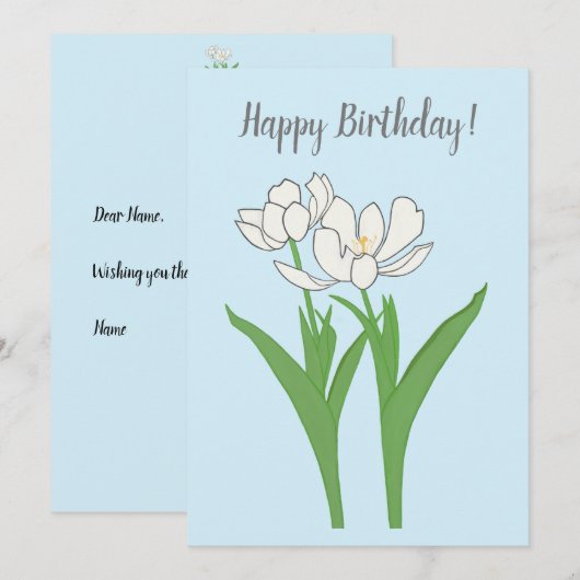 Witte tulpen op lichtblauwe Kaart (Voorkant / Achterkant)