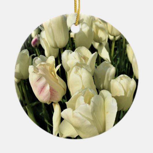 Witte Tulpen, Oregon Keramisch Ornament (Voorkant)