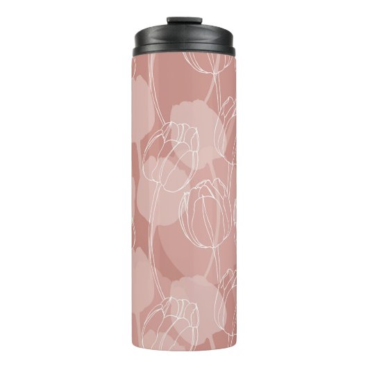  witte tulpen roze achtergrond thermosbeker (Voorkant)