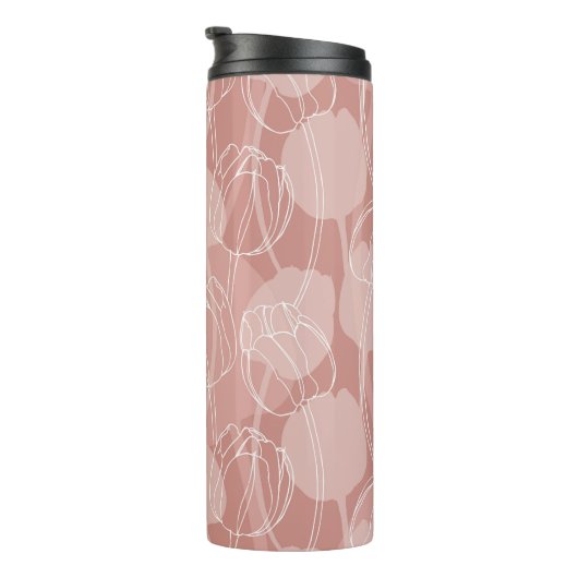  witte tulpen roze achtergrond thermosbeker (Geroteerd rechts)
