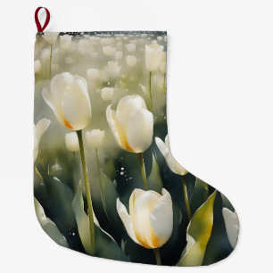  witte tulpen tuin waterverf schilderij grote kerstsok