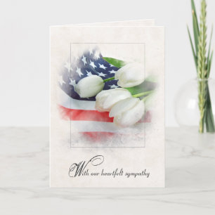 Witte tulpen van sympathie op Amerikaanse vlag Kaart