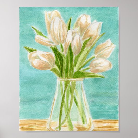 Witte tulpen Waterverf Poster (Voorkant)