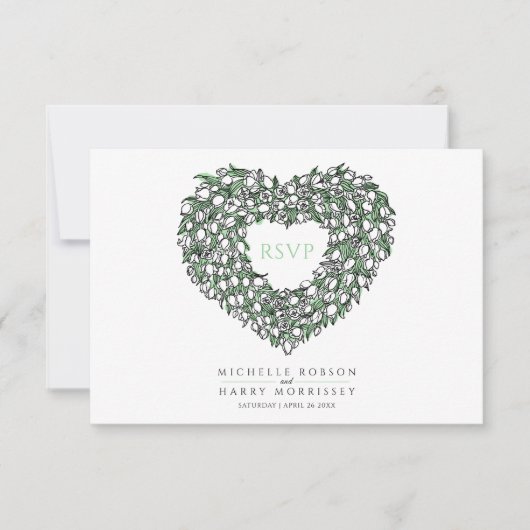 Witte tulpenmonogram, optie bruiloft RSVP kaartje (Voorkant)