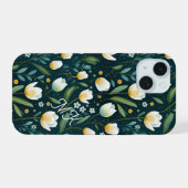 Witte Tuplips en Groene Bloemen Personaliseren iPhone 15 Case (Achterkant horizontaal)