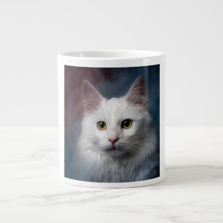 Witte Turkse Angora Kat Rood Blauw Grote Koffiekop