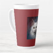 Witte Turkse Angora Kat Rood Blauw Latte Mok (Linkerhoek)
