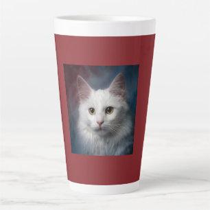 Witte Turkse Angora Kat Rood Blauw Latte Mok