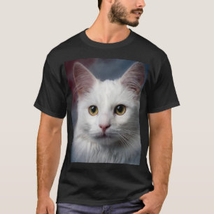 Witte Turkse Angora Kat Rood Blauw T-shirt