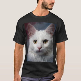 Witte Turkse Angora Kat Rood Blauw T-shirt