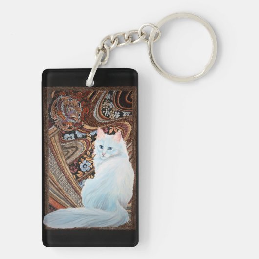 Witte Turkse angora Sleutelhanger (achterkant)