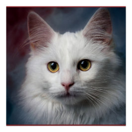 Witte Turkse Angorakat Rode Blauwe Perfect Poster