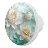 Witte Turquoise Aquamarijn Gouden Lotus Lelie Bloe Keramische Knop (Rechts)
