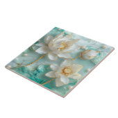 Witte Turquoise Aquamarijn Gouden Lotus Lelie Bloe Tegeltje (Zijkant)