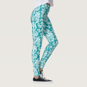 Witte & Turquoise-Blauwe Bloemendamast Leggings (Rechts)