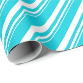 Witte Turquoise Blauwe Candy Cane Stripe Vakantie Cadeaupapier (Rol Hoek)