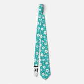 Witte & turquoise Daisies Monogramed stropdas (Achterkant)