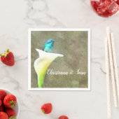 Witte Turquoise Hummingbird Lily Floral Waterverf Servet (Insitu)