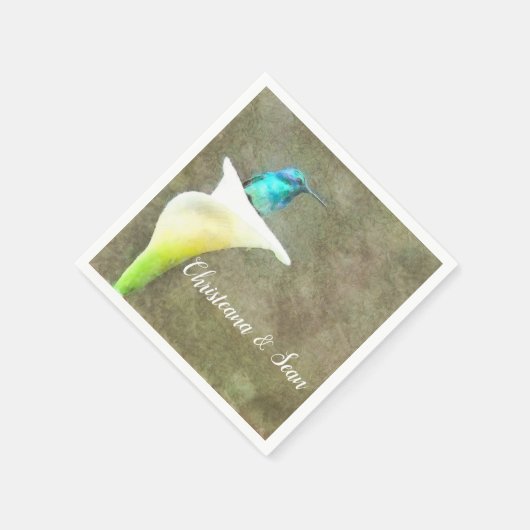 Witte Turquoise Hummingbird Lily Floral Waterverf Servet (Hoek)