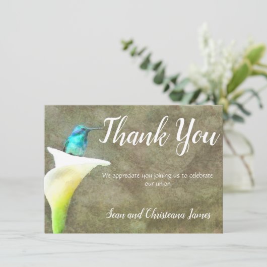 Witte Turquoise Kolibrie Lelie Bloem Waterverfschi Bedankkaart (Staand voorkant)