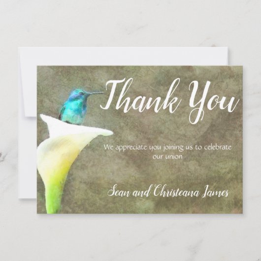 Witte Turquoise Kolibrie Lelie Bloemenschildering  Bedankkaart (Voorkant)