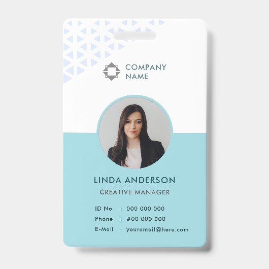 Witte Turquoise Personeelsfoto ID Abstract Patroon Badge (Voorzijde)
