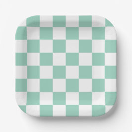 Witte & Turquoise Schakenbord Papieren Borden Bordje