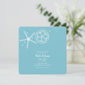 Witte & Turquoise Zeester Elegante Strandbruiloft Kaart (Staand voorkant)