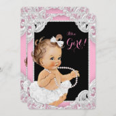 Witte Tutu Roze Zwarte Parel Baby Meisje Douche Kaart (Voorkant / Achterkant)