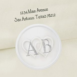 Witte Twee Harten Zilveren Monogram Bruiloft Ronde Sticker