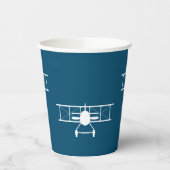 Witte  tweedekker op blauwe achtergrond papieren bekers (Links)