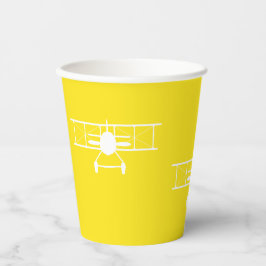 Witte  tweedekker op gele achtergrond papieren bekers