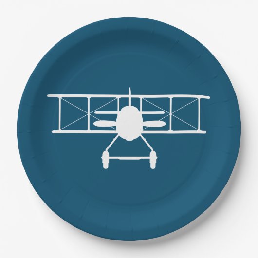 Witte tweedekker profiel op blauwe achtergrond papieren bordje (Voorkant)