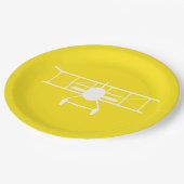 Witte tweedekker profiel op gele achtergrond papieren bordje (Gekanteld)